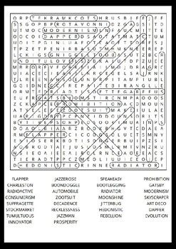 Roaring Twenties S Word Search Puzzle No Prep Activity Worksheets