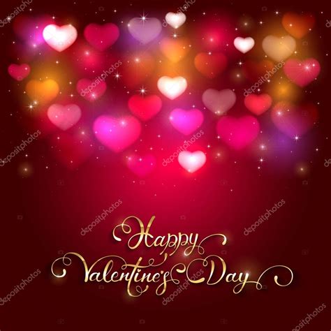 Happy Valentines Day On Dark Background With Shiny Hearts — Stock