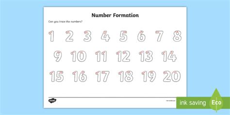 Number Formation 1 to 20 Worksheet - Dinosaur Themed Number Formation 1-20