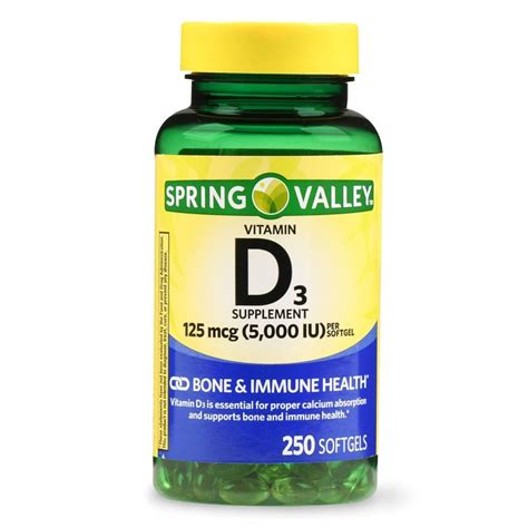 Spring Valley Vitamin D3 Softgels 125 Mcg Per Softgel 5 000 IU 250