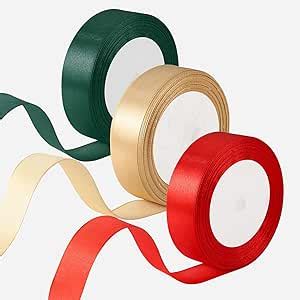 3 Rouleaux Ruban Satin 2 5cm x 22m Ruban Satin Rouge Or et Vert Foncé