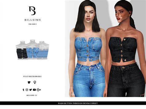 Bill Sims Wash Button Through Denim Corset In 2024 Sims 4 Clothing