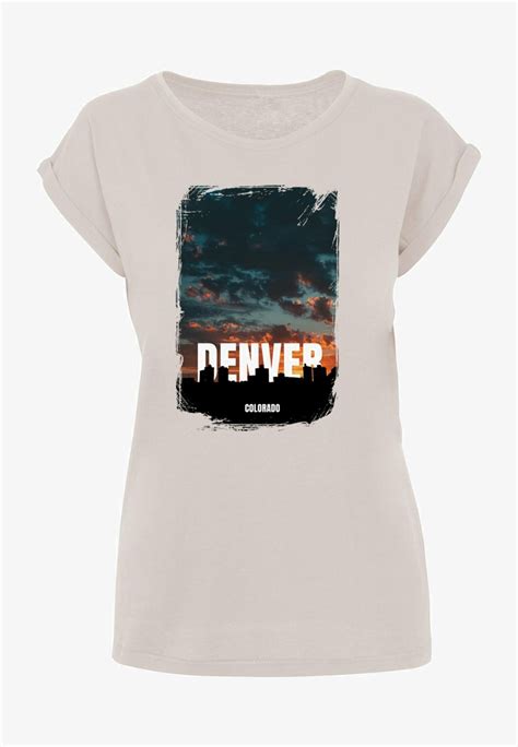 Merchcode Denver Extended Shoulder T Shirt Print Light Pinkrosa