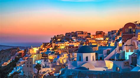 Oia Wallpaper 4K, Santorini, Greece, Sunset