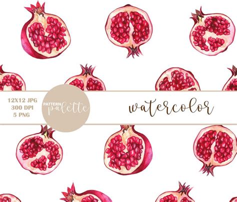 Red Pomegranates Watercolor Seamless Patterns Clipart Etsy Red