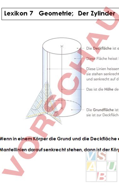 Arbeitsblatt Zylinder und Schrägbild Geometrie Körper Figuren