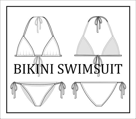 Swimsuits Set Bundle Vector Bikini Fashion Flat Sketch For Adobe