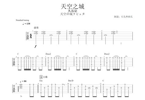 天空之城吉他谱久石让g调指弹 吉他世界