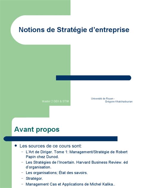 6 - Notions de Strategie D'entreprises | PDF | Analyse SWOT | Gestion ...