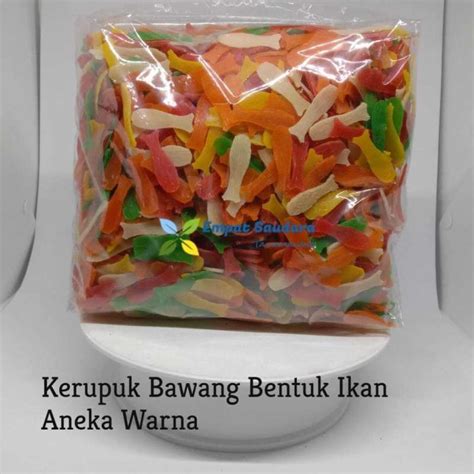 Jual KERUPUK BAWANG BENTUK IKAN ANEKA WARNA KEMASAN 1 KG Di Seller