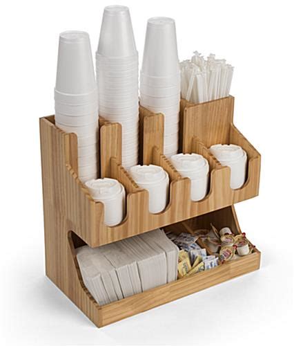 Wood Coffee Condiment Station Organizer | Accessory Dispenser