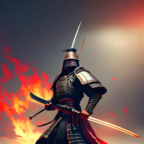 Ilustración pintura un samurai con una katana está listo para luchar