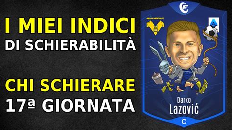 FANTACALCIO I MIEI INDICI di SCHIERABILITÀ 17 Giornata Serie A