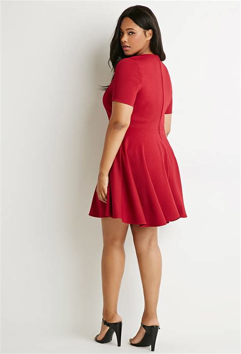 Lyst Forever 21 Lace Trimmed Fit Flare Dress In Red