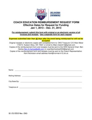 Fillable Online Oks 013 OKS Coach Education Reimbursement Form Rev