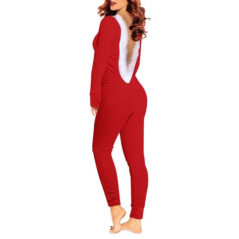 Ehqjnj Adult Footie Pajamas Women Solid V Neck Long Sleeve Open Back