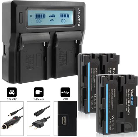 Blumax 2X Akku NP FM500H 1400mAh Doppelladegerät NP FM 500H Dual