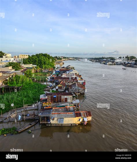 Floating Houses On Mekong River In Chau Doc Vietnam Chau Doc Is A