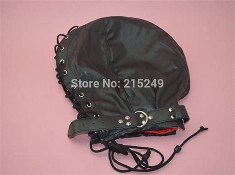 BDSM Soft Leather Bondage Hood Mask Eyepatch Gagged Headgear Fetish