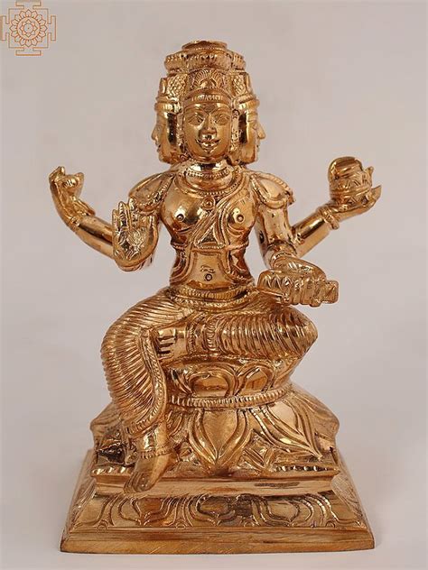 4 Lord Brahma Seated On Lotus Brass Exotic India Art