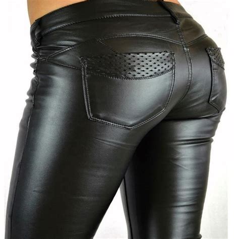 Pantalon Cuir Simili Femme Jeans Skinny Slim Push Up Noir Stretch Sexy