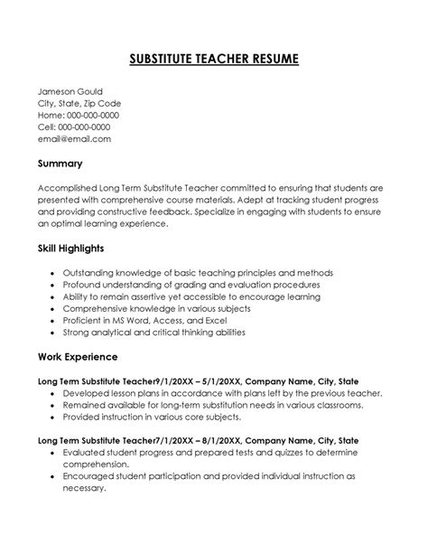 22 Substitute Teacher Resume Examples And Writing Tips