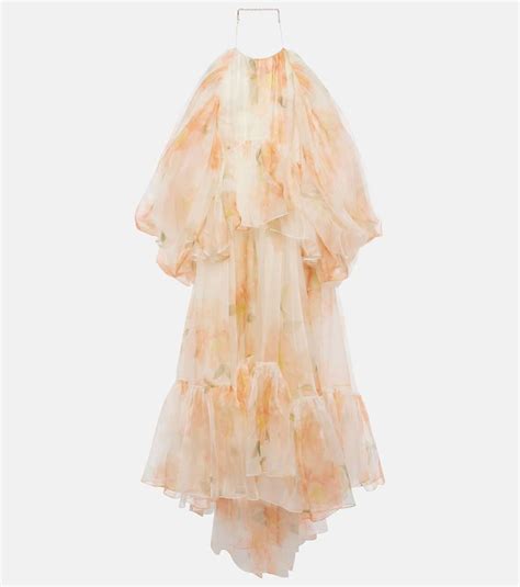 Zimmermann Natura Floral Silk Organza Midi Dress Multicoloured