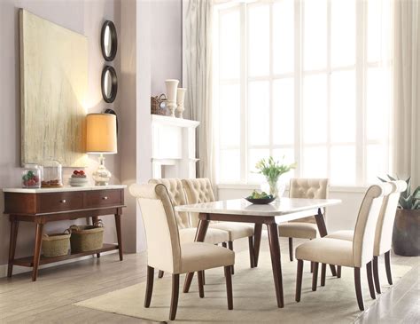 Gasha White Marble And Walnut Dining Room Set By ACME 1StopBedrooms