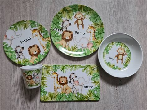 Safari Animals Childrens Plate Set Jungle Animals Etsy