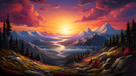 Mountain Sunrise A Captivating Sunrise Illustration | JPG Free Download ...