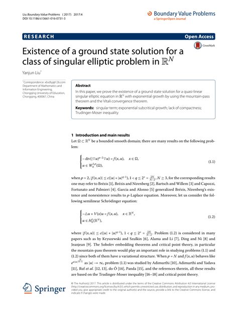 PDF Existence Of A Ground State Solution For A Class Of Singular