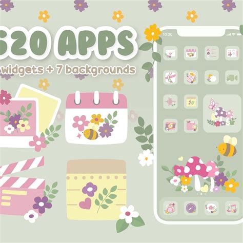 Ios App Icons Green And Pink Etsy Australia