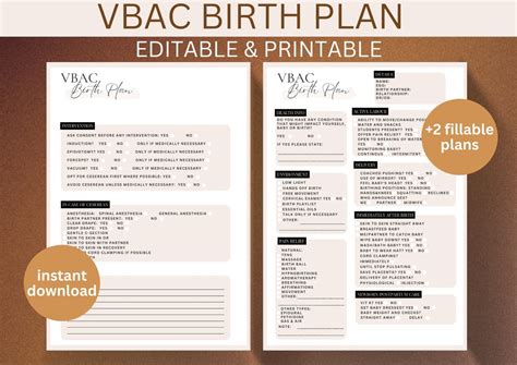 Vbac Birth Plan Template Printable Birth Plan Natural Birth Plan Birth Preferences Birth