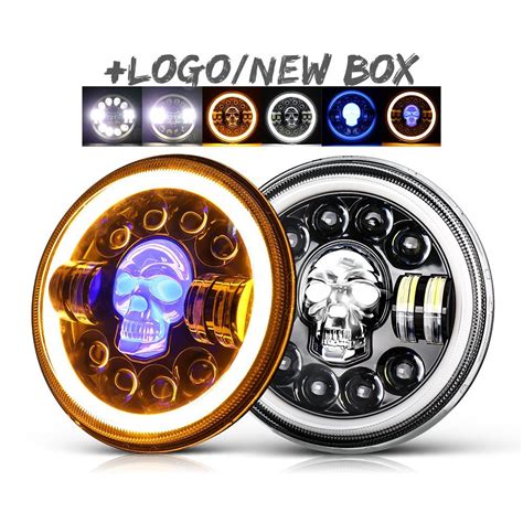 DOT E9 Approved Skull Design Halo Ring High Low Beam DRL Turn Light