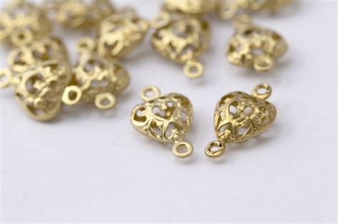 Brass 2 Loop Filigree Heart Connectors 14mm 12 Charms Etsy