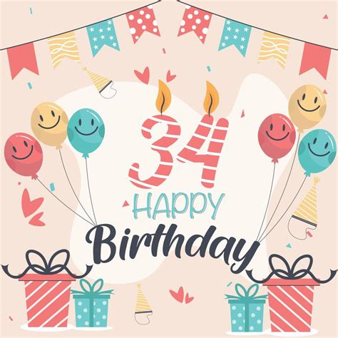 34th happy birthday vector design for greeting cards and poster with ...