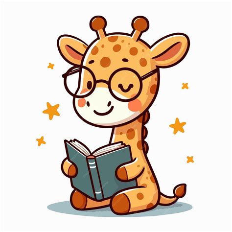 Vector cute cartoon giraffe reading a book | Premium AI-generated vector