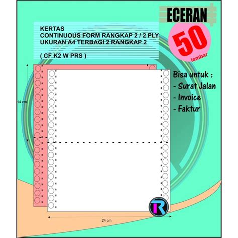 Jual Kertas Continous Form NCR A4 1 2 Kuarto PRS 2 Ply ISI 5O