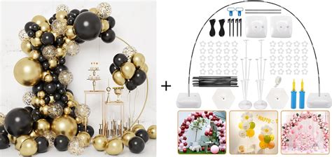 Rubfac Black And Gold Balloons Garland Arch Kit With Base