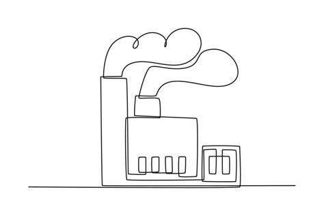 Continuous one line drawing factory pollution. World environment day ...