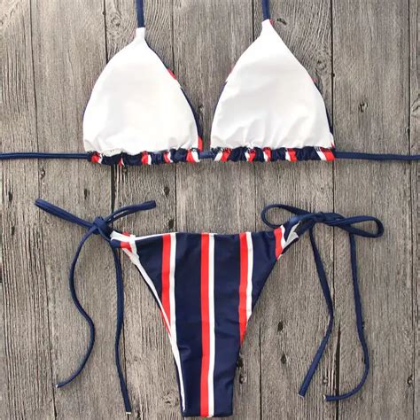 Sexy Tiny Bikini Set Brazilian Striped Bikini Swimsuit Female