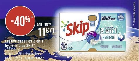 Promo SKIP lessive capsules 3 en 1 hygiène plus chez Supermarchés