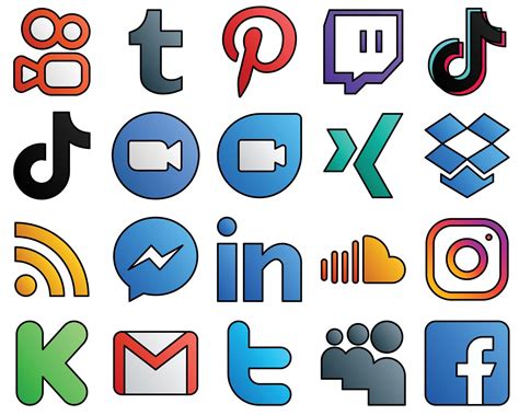 Filled Line Style Social Media Icons Feed Dropbox And Xing 20 Editable