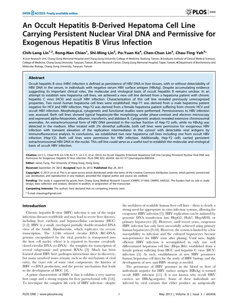 Pdf An Occult Hepatitis B Derived Hepatoma Cell Line Carrying