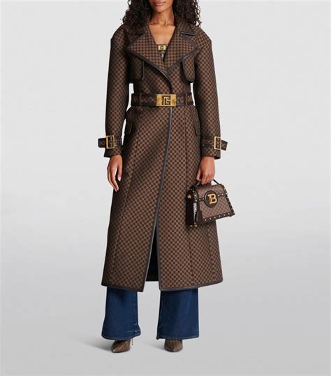 Womens Balmain Brown Monogram Jacquard Trench Coat Harrods Uk