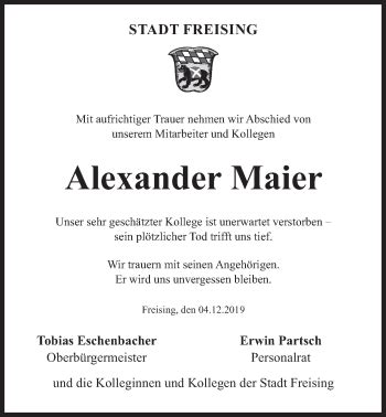 Traueranzeigen Von Alexander Maier Sz Gedenken De