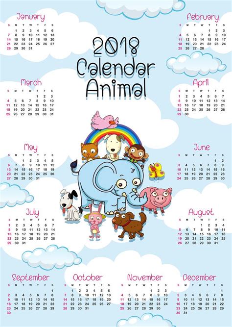 calendar template with cute animals 454880 Vector Art at Vecteezy