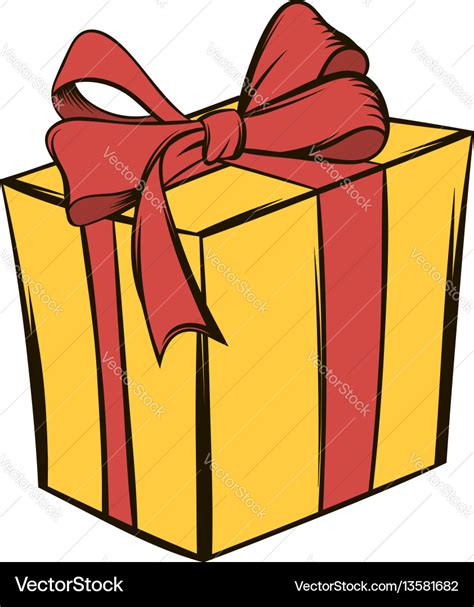 Yellow Gift Box With A Red Ribbon Icon Cartoon Vector Image