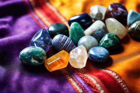 Premium AI Image | Natural healing stones arranged on a colorful cloth