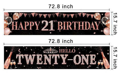 2pcs 21st Birthday Banner Decorations For Her Rose Gold